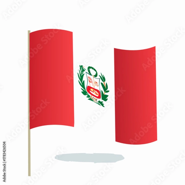 Fototapeta Vector illustration of a stylized peruvian flag waving on a flagpole isolated