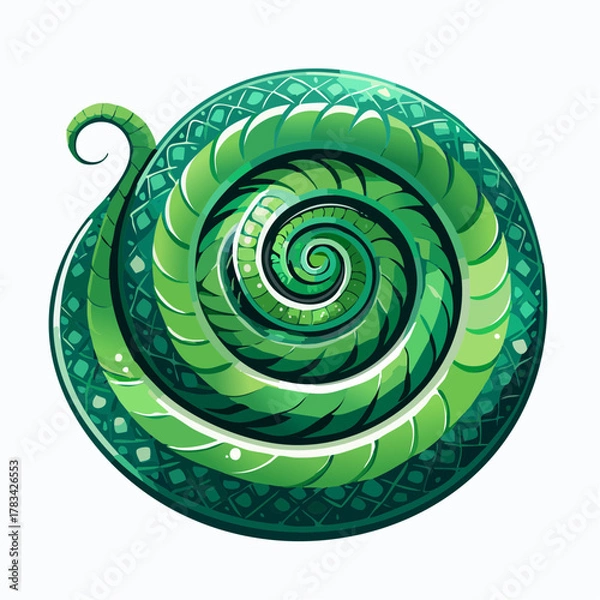 Obraz Vibrant green serpent coil illustration with ornamental details and spiraling pattern