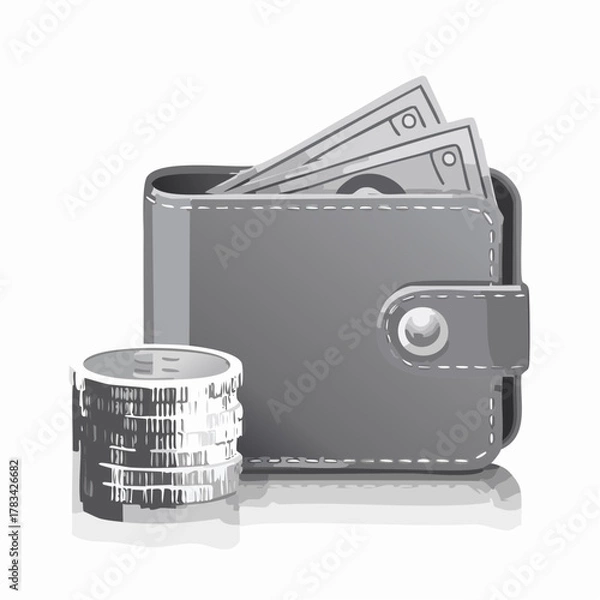Fototapeta Wallet filled with cash and coins representing financial savings and spending