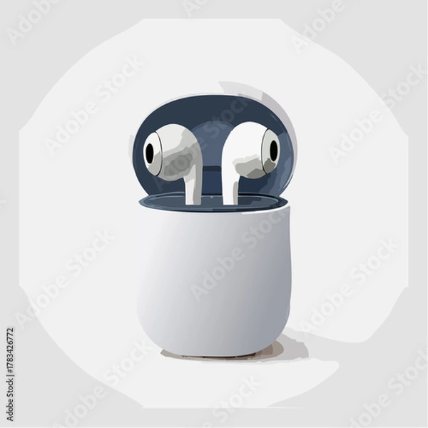 Fototapeta Wireless earbuds with charging case modern audio technology concept