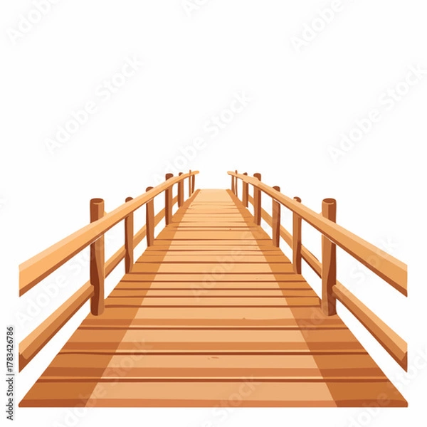 Fototapeta Wooden bridge perspective illustration for transportation and journey concepts
