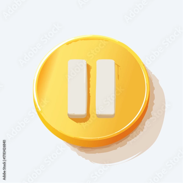Fototapeta Yellow pause button illustration with white background and modern design