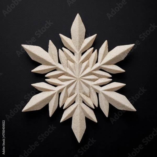 Obraz Exquisitely carved wooden snowflake, radiating Nordic folklore charm, winter solstice celebration, intricate hygge decor against velvet backdrop