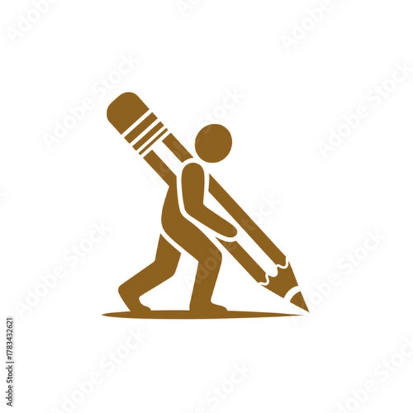 Fototapeta A stylized figure carries a large pencil, symbolizing writing and creation.