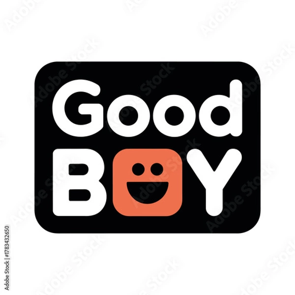 Fototapeta The 'Good Boy' logo features a smiling emoji face and bold text on a black background.