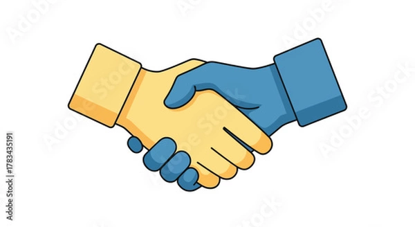Obraz A colorful illustration of two hands shaking in agreement silhouette