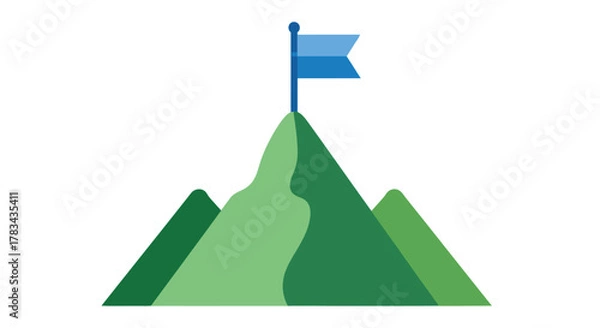 Obraz Green mountain peak with a waving flag a bold graphic silhouette