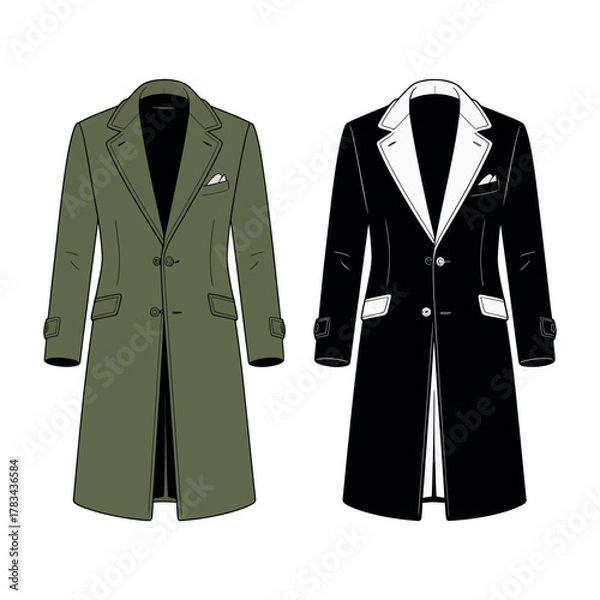 Fototapeta Two stylish men's overcoats are displayed side by side for comparison.