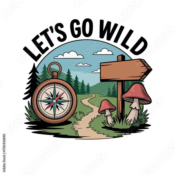 Fototapeta A compass points the way on a path inviting adventure in the wild.