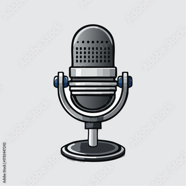 Fototapeta Vintage microphone illustration on gray background for audio recording