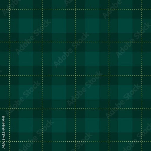Fototapeta Seamless deep green tartan check pattern with yellow dotted grid lines for a classic look