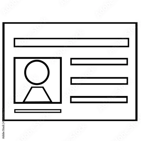 Fototapeta Minimalist line art style illustration of an ID card and profile icon in black and white