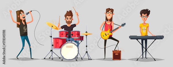 Obraz Rock music set. Old school party. Cartoon vector illustration.