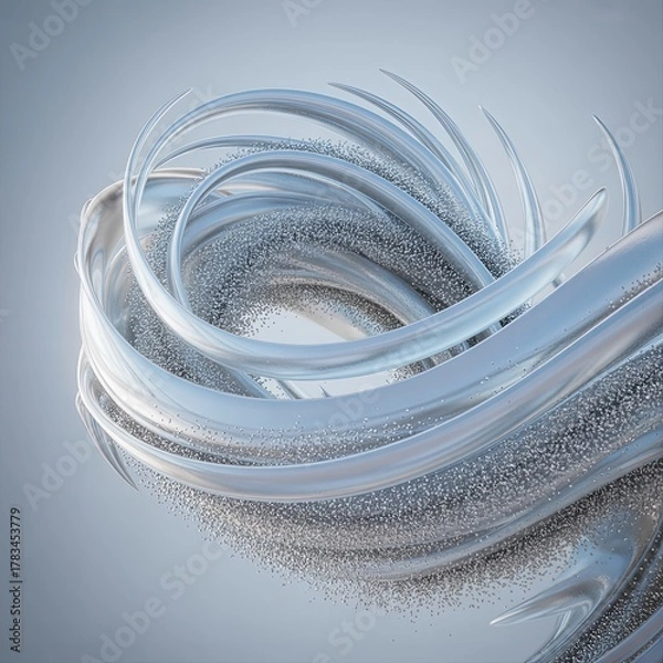 Fototapeta Fluid silver abstract forms with glittering particles