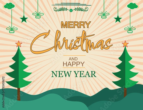 Obraz Merry Christmas and New Year typography