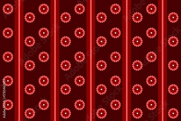 Fototapeta A geometric red pattern of circles and dots forming a symmetrical repeating layout with a decorative feel.