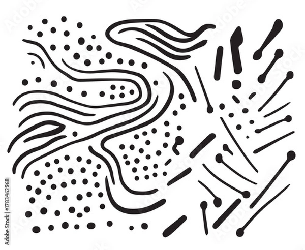 Fototapeta Hand-drawn abstract shapes and dots seamless pattern vector illustration black and white design element for fabric textile wrapping paper background or wallpaper design