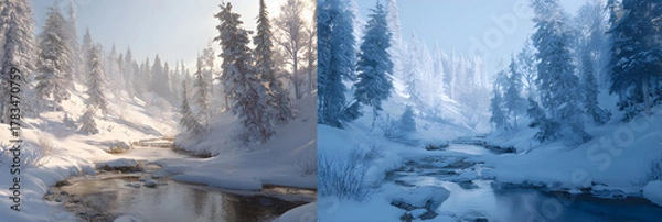 Fototapeta Captivating Icy Winter Lanscapes: Images of Snow, Frst, and Frozen Beauty in Srene Cold Weather Settings