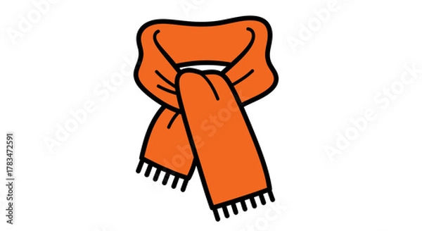 Fototapeta Vector icon of a warm orange scarf with fringe, a stylish accessory for autumn and winter seasons, isolated on a white background for design