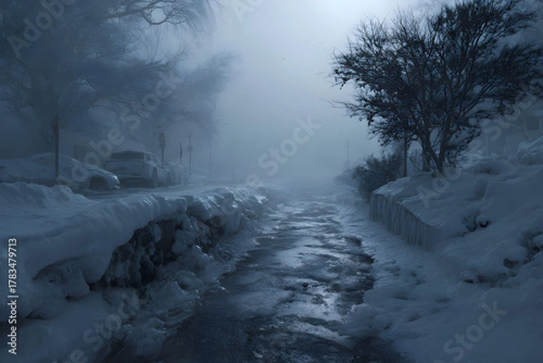 Fototapeta Captivating Icy Winter Lanscapes: Images of Snow, Frst, and Frozen Beauty in Srene Cold Weather Settings