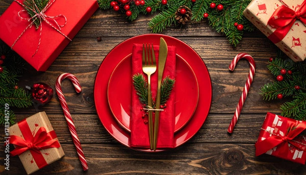 Obraz Festive Christmas Table Setting