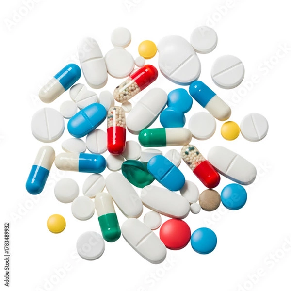 Fototapeta Colorful pills and capsules offer health solutions