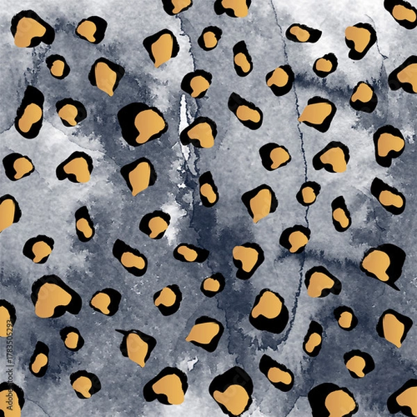Obraz Gold Black Leopard Spots on Watercolor Gray Background Pattern leopard print animal print