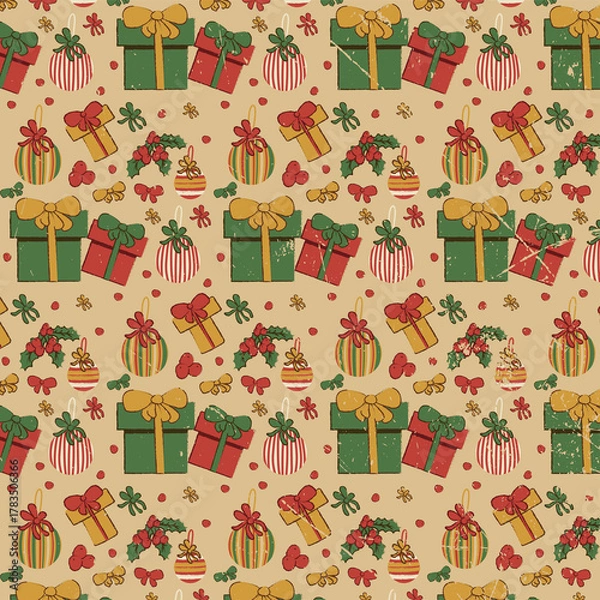 Fototapeta Christmas retro pattern