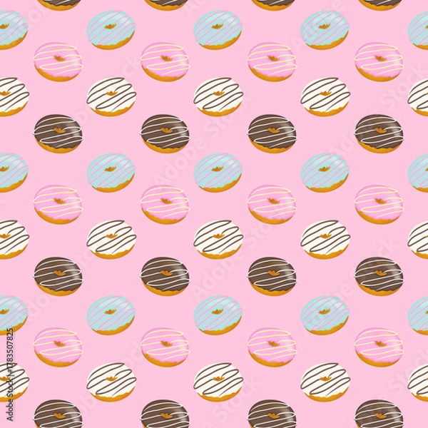 Obraz Pink blue and brown iced donuts in a repeating pattern food sweet