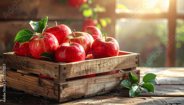 Obraz Fresh Red Apples in Wooden Crate