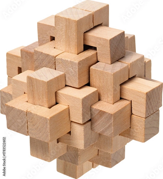 Obraz Classic wooden puzzle isolated on white background