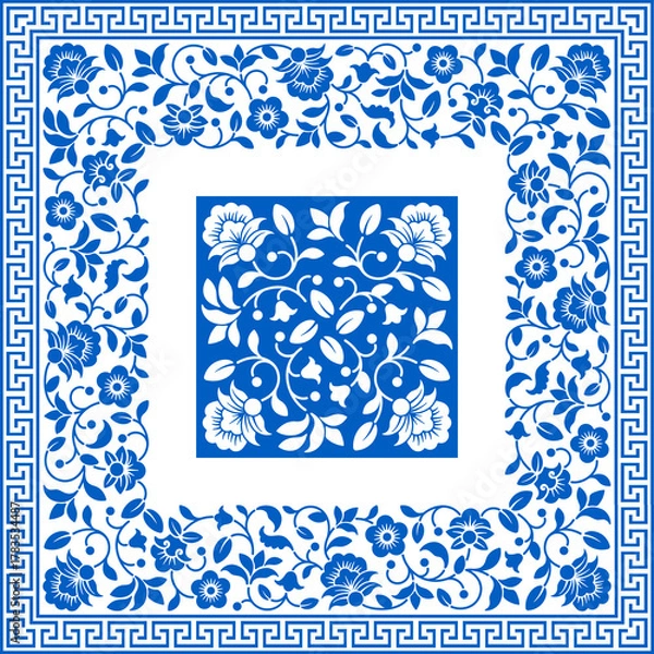 Fototapeta Blue Decorated Floral Pattern Pillow - 1