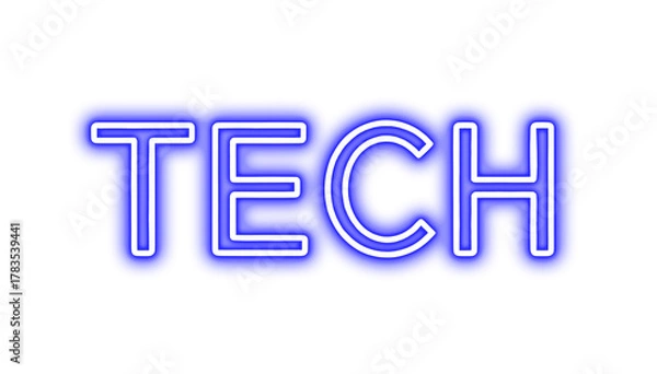 Fototapeta Neon typography of 'TECH' with blue glow, futuristic style, isolated on transparent background