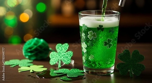 Fototapeta St. Patricks Day Green Beer Celebration with Shamrocks.
