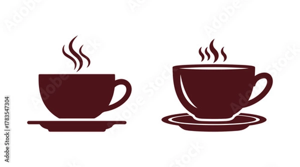 Fototapeta A retro-style vector illustration of a cup filled with coffee or tea. It's a vintage logo for a hot drink, perfect for a cafe. This vector icon features a coffee or tea mug alongside a plate.
