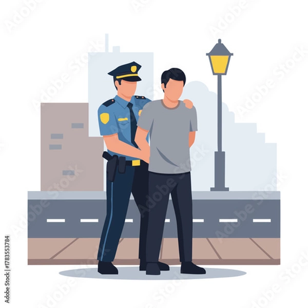 Fototapeta Police Officer Arresting a Man on the Street, Law Enforcement Action.
