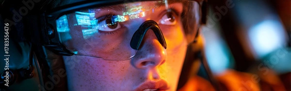 Obraz Drone Operator Observing Tank Convoy in Desert Environment A Tactical Overview