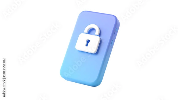 Fototapeta A 3d render of a smartphone with a padlock icon, symbolizing security and privacy, isolated on transparent background