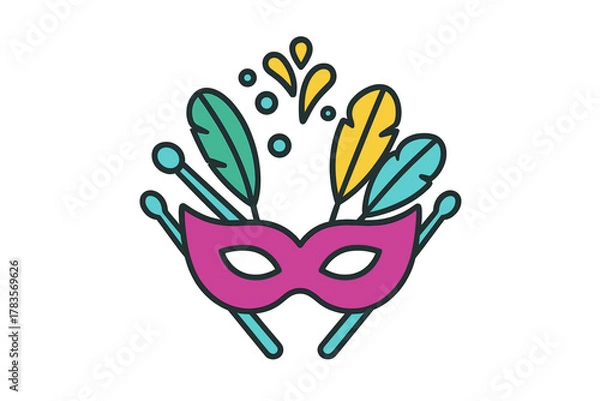 Fototapeta Vibrant carnival masquerade mask decorated with colorful feathers and festive elements