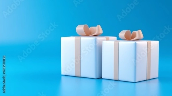 Obraz Two white gift boxes with elegant bows on a vibrant blue background