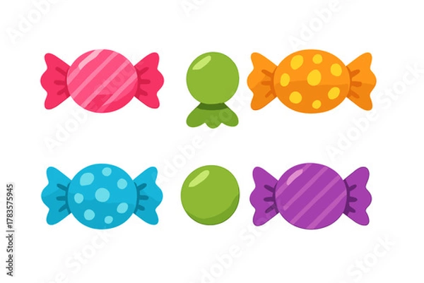 Fototapeta Vibrant assortment of wrapped and unwrapped confectionery treats and hard candies