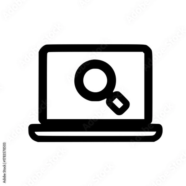 Fototapeta Laptop monitor showing magnifying glass symbol modern internet search background
