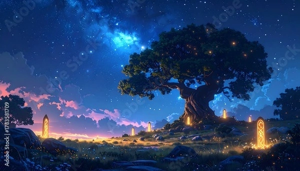 Obraz Mystical Night Tree Landscape.