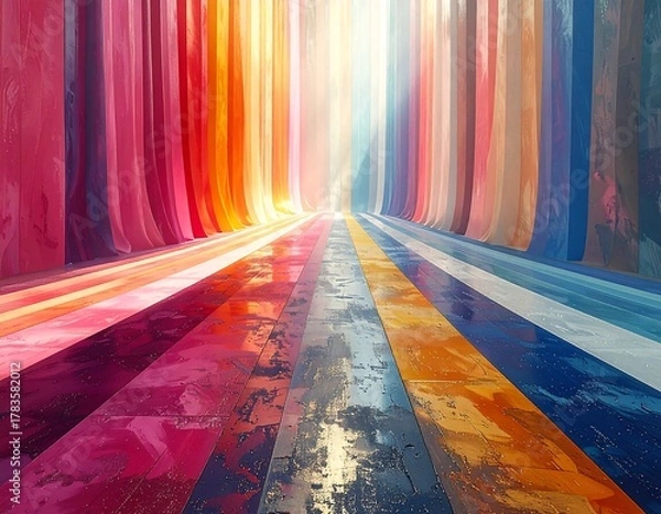 Obraz Colorful, curved lines of various hues converge, creating a vibrant, light-filled space