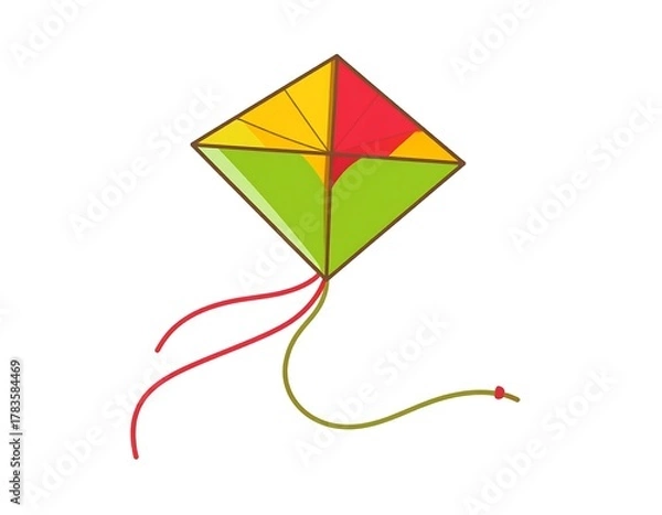 Obraz Colorful diamond-shaped kite design with vibrant hues and flowing ribbons, isolated on white