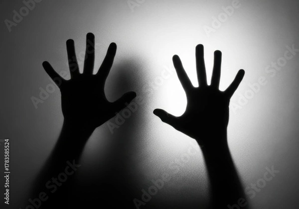 Fototapeta Silhouetted Hands on Frosted Glass
