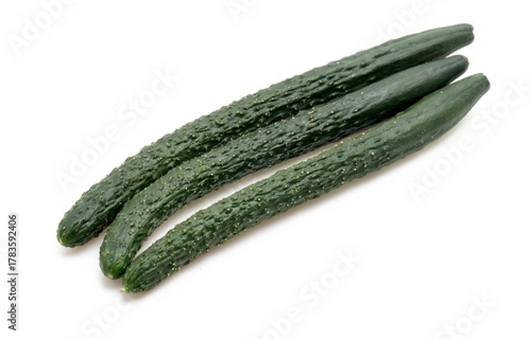 Fototapeta Fresh Whole Cucumbers on White Isolated Background – Raw Vegetable for Salads and Cooking