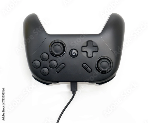 Fototapeta Black Gaming Controller on White Isolated Background – Universal Gamepad for Video Games