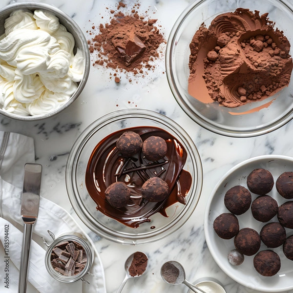 Fototapeta The Artful Process of Makig Homemade Chocolate Truffes