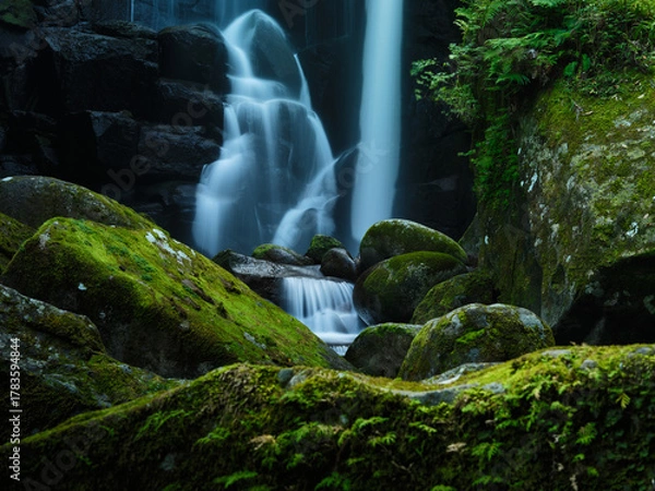 Obraz 美しい苔と滝